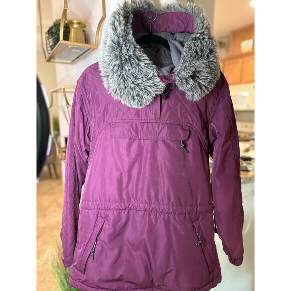 Vintage Women's Purple LL Bean fur Hooded Anorak Pullover Jacket Small 4-8 - Picture 2 of 5